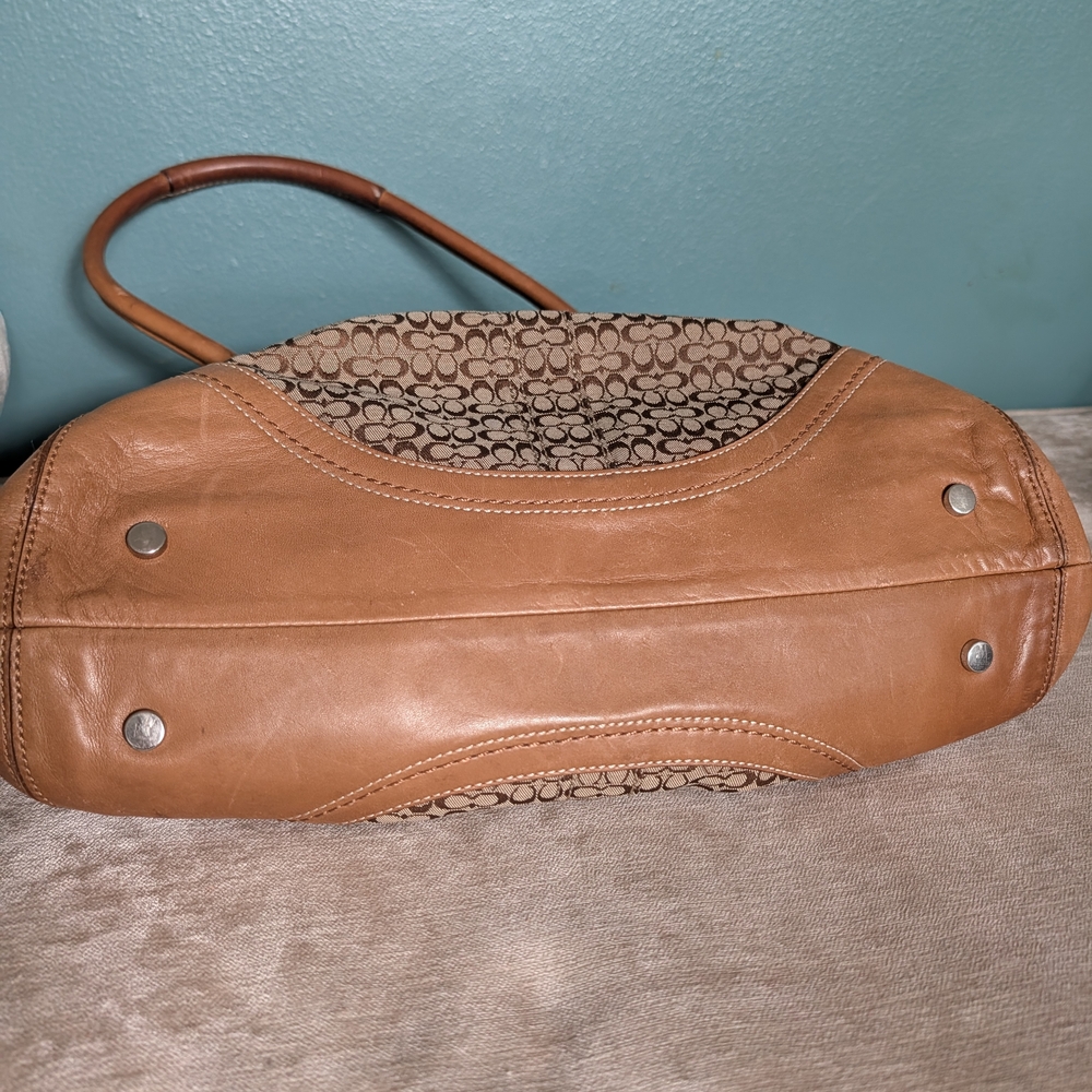 COACH Authentic Signature Flap Satchel Brown Monogram And Leather Like New - Picture 9 of 16